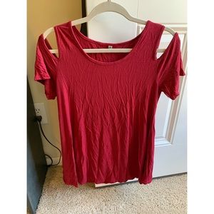 Medium red t-shirt with cut out shoulders